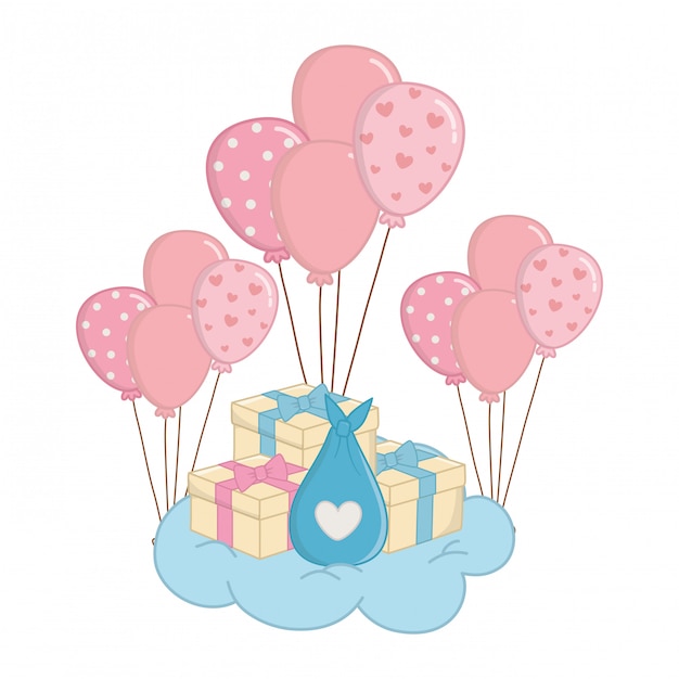 Balloons with gift boxes illustration