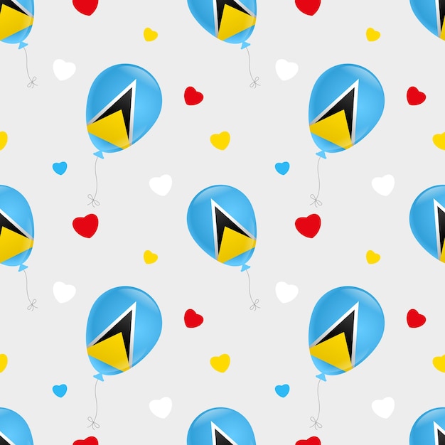 Balloons with Saint Lucia flag and hearts on gray background