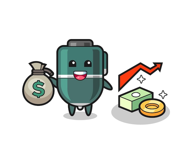 Ballpoint pen illustration cartoon holding money sack , cute design