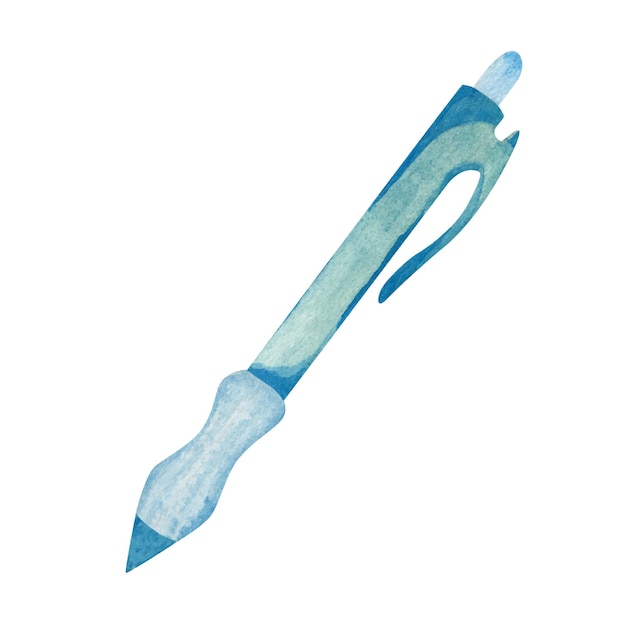 Ballpoint pen with button isolated on white background Watercolor illustration