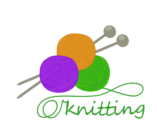 針とレタリング編みのカラフルな糸のボール