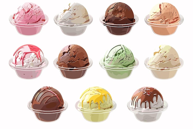 Balls of different icecream on white background