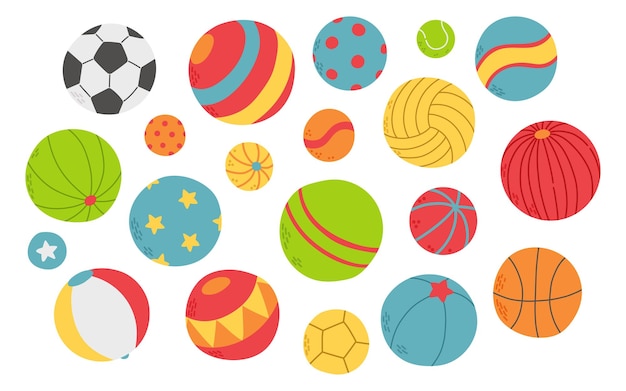 Balls set different sport colors and sizes vector illustration