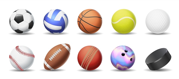 Balls for various sports games realistic illustration set