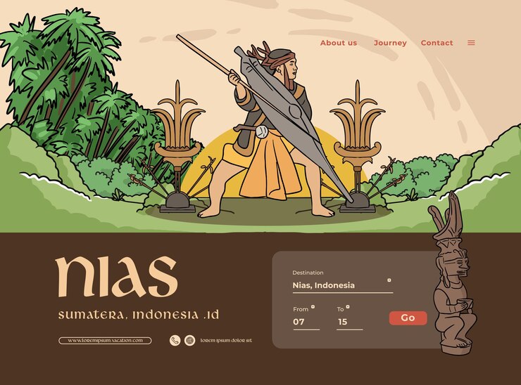 Vector baluse dance nias indonesia traditional culture handrawn illustration design inspiration