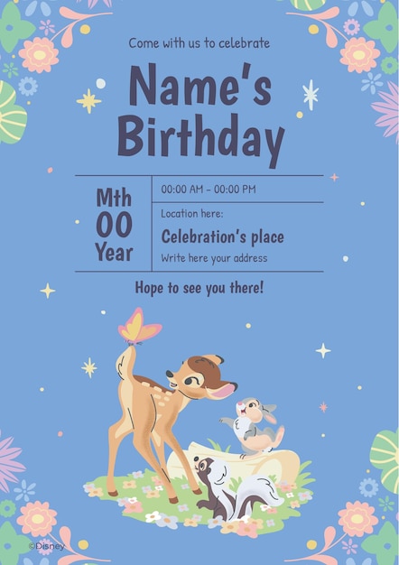 Bambi Birthday Floral Invitation