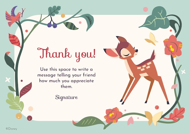 Vector bambi thank you card