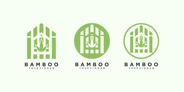 Bamboe en blad logo-ontwerp met creatief concept premium vector