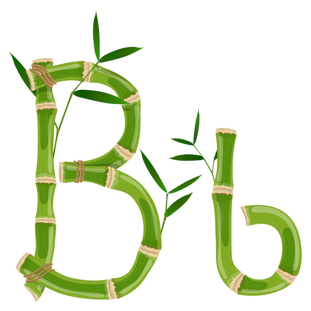 Bamboe letter b met jonge scheuten met bladeren, eco vector lettertype