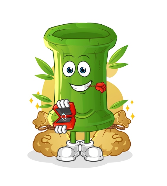 Bamboe stelt voor met ring. cartoon mascotte vector