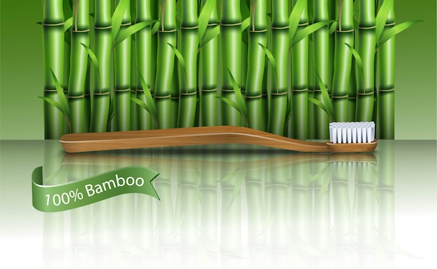 Bamboe tandenborstel op een bamboe plant. geen afval levensstijl.