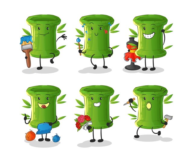 Bamboo artist group character cartoon mascot vector