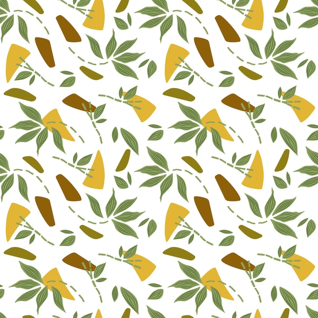 Bamboo branches abstract spots Vector seamless pattern Exotic bamboo green leaves on a white background