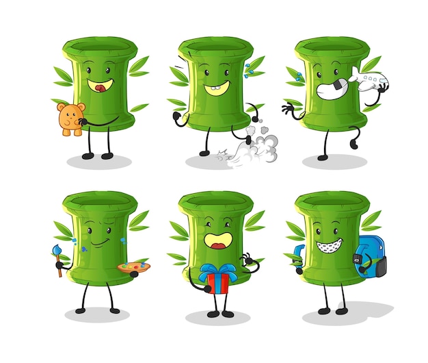 Bamboo children group character cartoon mascot vector