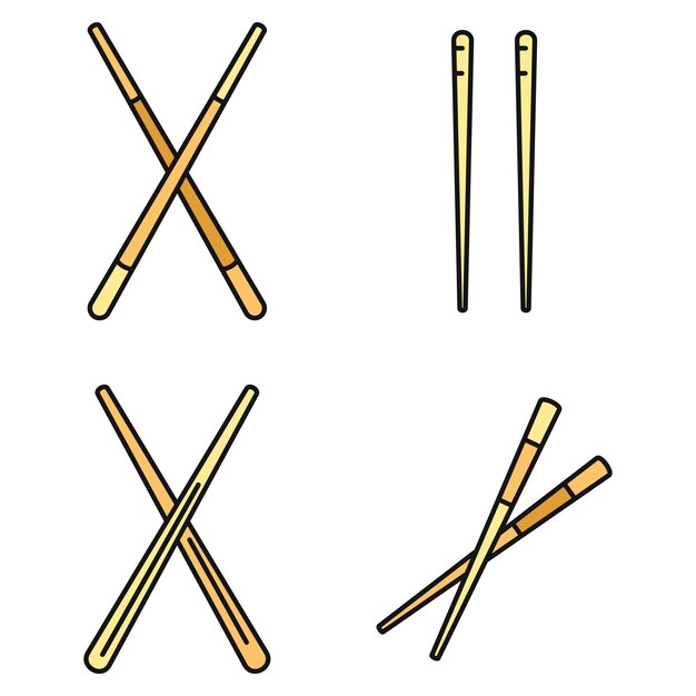 Vector bamboo chopsticks icons set outline set of bamboo chopsticks vector icons thin line color flat on white