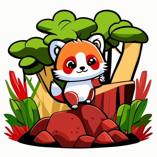 Vector bamboo forest delight cute baby red panda tshirt design