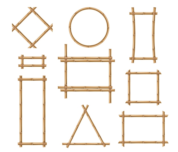 Bamboo frame Wooden brown bamboo stick square and round border frames