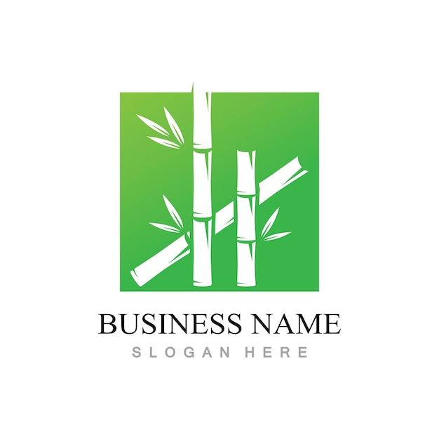 Bamboo logo with green leaves vector illustration template