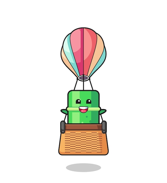 Bamboo mascot riding a hot air balloon  cute design