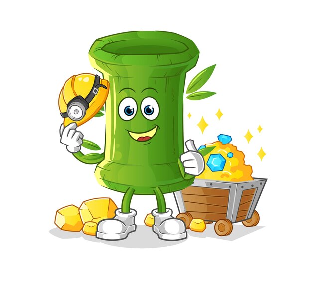 Bamboo miner with gold character cartoon mascot vector