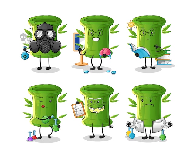 Bamboo scientist group character cartoon mascot vector