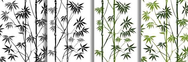Vector bamboo seamless patterns set tropical wallpapers nature textile prints collection