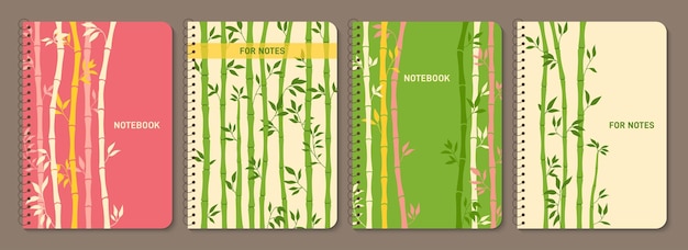 Set di copertine per notebook alla moda con stelo di bambù, blocco note per cataloghi di libri di pianificatore di piante naturali esotiche