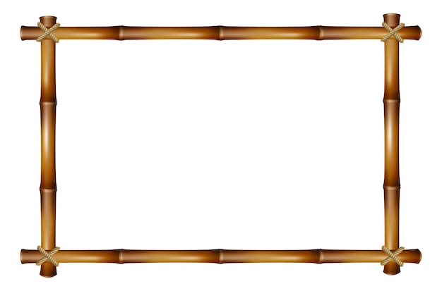 Bamboo stick frame. Rectangle brown wooden border isolated on white background