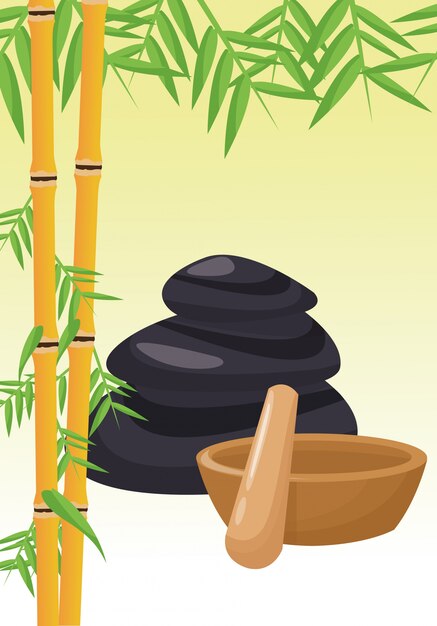 Vector bamboo and stones icon. spa center and healthy lifestyle