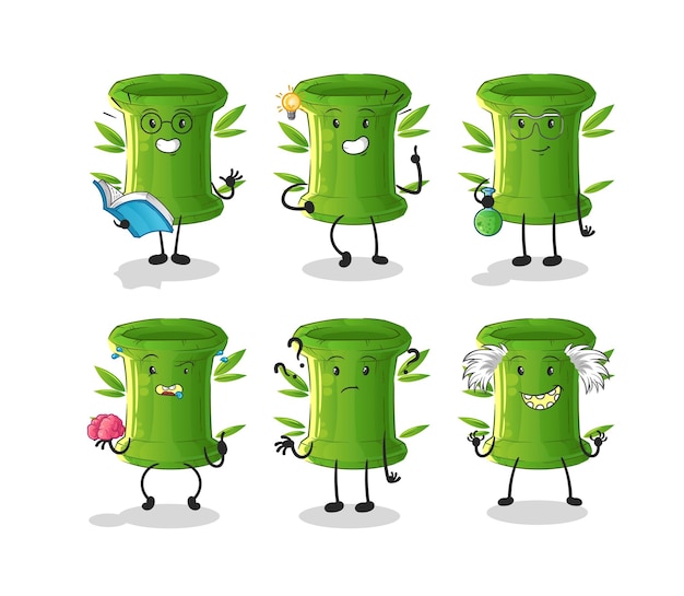 Bamboo thinking group character cartoon mascot vector