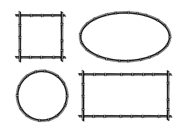Бамбуковый круг ствола и прямоугольные рамки Натуральный овал и квадратное текстовое поле Бамбуковая граница ветви Пустой шаблон рамки Векторная иллюстрация изолирована в плоском стиле на белом фоне