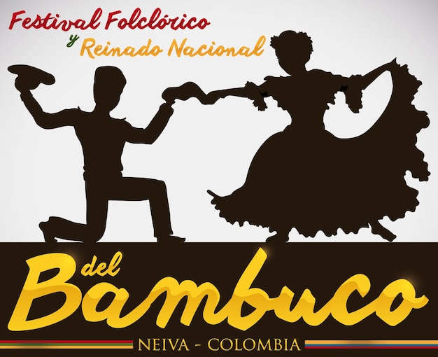 Vettore spettacolo di danza della silhouette di bambuco per il festival folcloristico colombiano