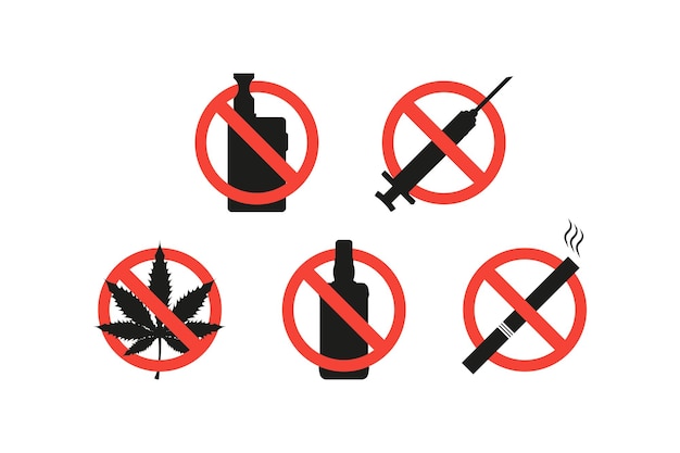 ban sign set no smoking no vaping no drugs no alcohol