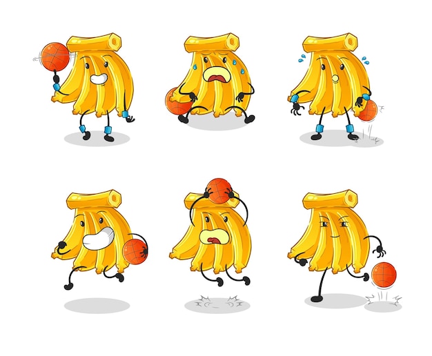 Banaan basketbal speler groepskarakter. mascotte vector