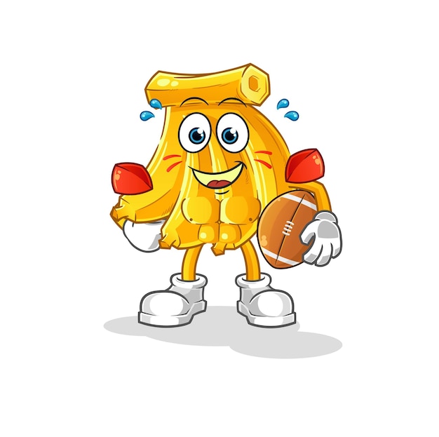 Banaan die rugbykarakter speelt. cartoon mascotte vector