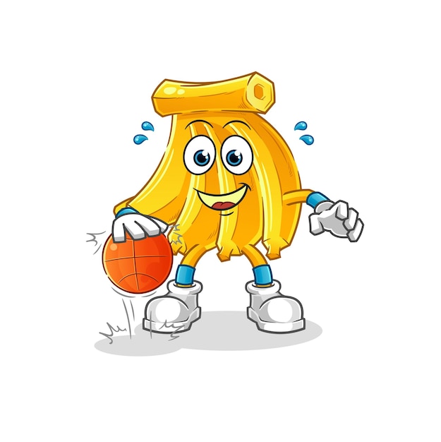 Banaan dribbel basketbal karakter. cartoon mascotte vector