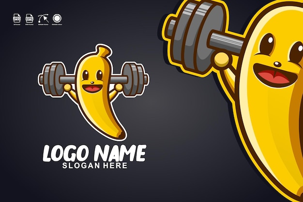 Vector banaan fitness schattig mascotte karakter logo ontwerp