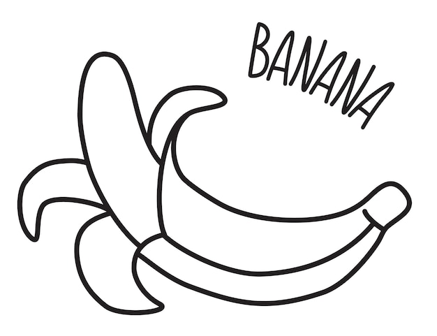 Banaan hand getekend met dunne lijn geïsoleerd op een witte achtergrond