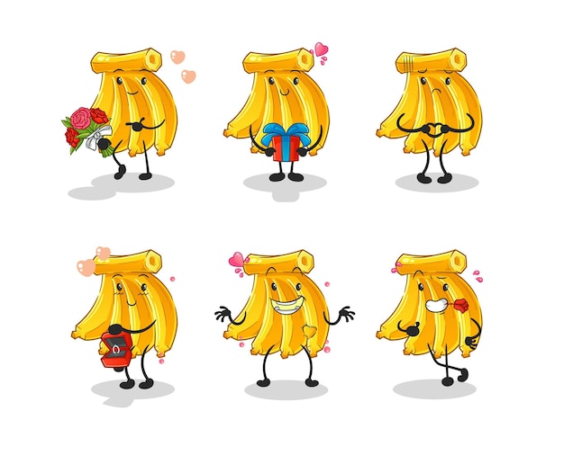 Banaan liefde set karakter cartoon mascotte vector