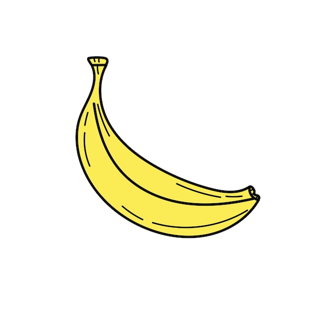 Banaan pictogram op witte achtergrond. Vector illustratie. Eenvoudig geel handgetekend banaanpictogram op wit