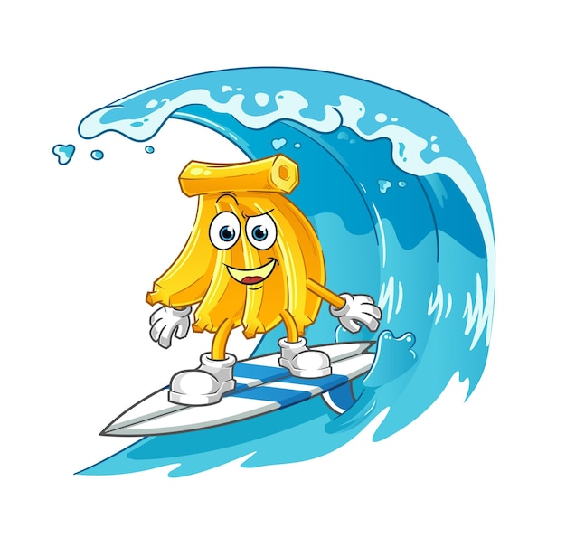 Vector banaan surfen karakter. cartoon mascotte vector