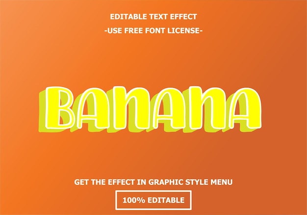 Шаблон редактируемого текстового эффекта banana 3d. стиль премиум, бесплатный вектор лицензии на шрифт.