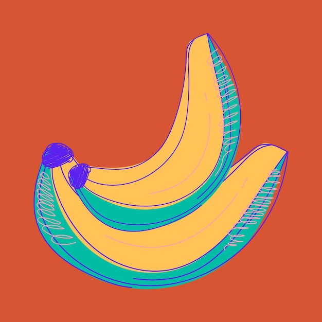 Vector banana abstract bananas doodle naive style sweet fruits banana in a cartoon style retro style