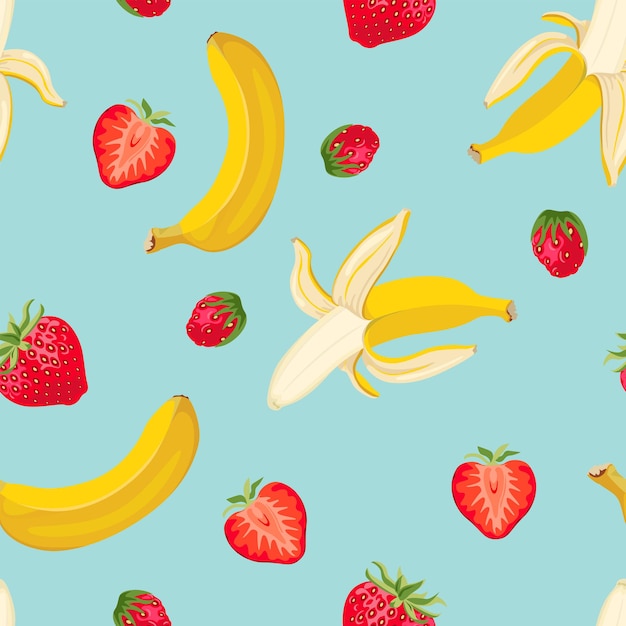 파랑에 바나나와 딸기 원활한 패턴