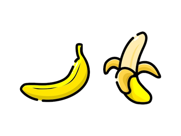 A banana and a banana are drawn in a cartoon style.