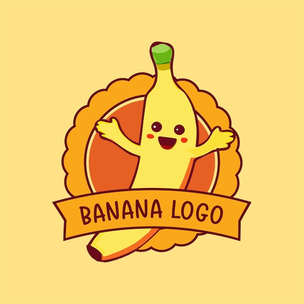 Banana cartoon mascot logo design Flat style logo Vector Icon Illustration