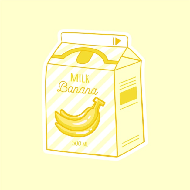 Banana cartoon milk Asian product Hand drawn colored trendy vector illustration Kawaii anime