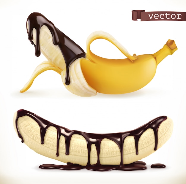 Vettore banana al cioccolato. 3d realistico