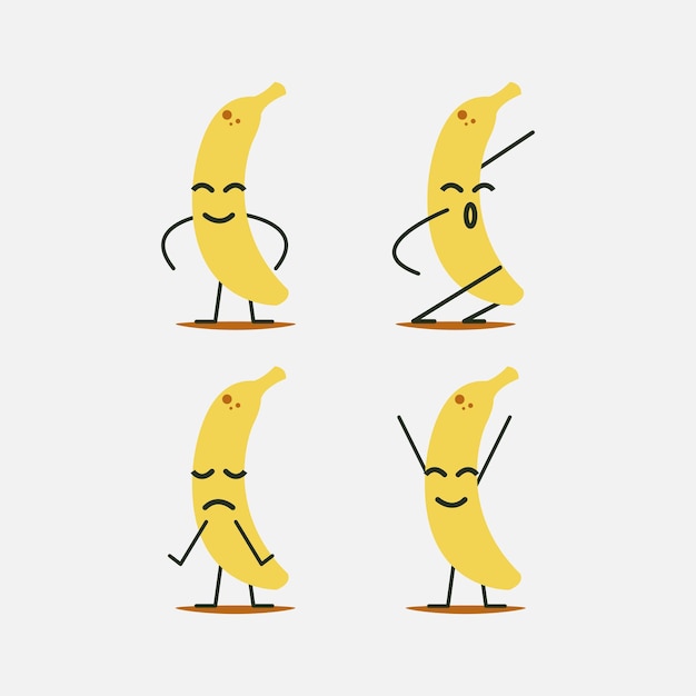 Banana Cute fruit vector character set isolated on white