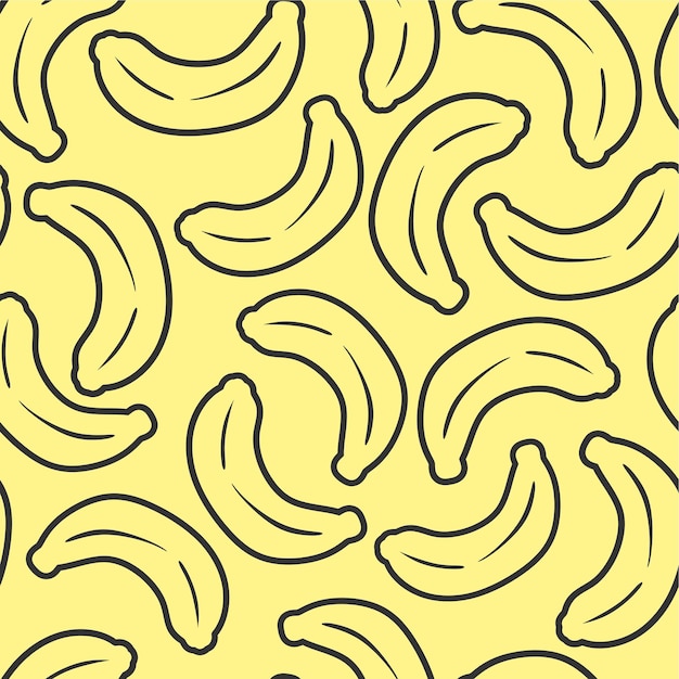 Vector banana drawn in line art banana vector seamless pattern